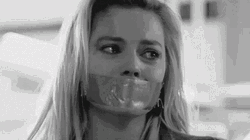 Nervous Margot Robbie Tape Gagged GIF