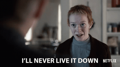 Netflix Ad Girl Talking To Man Saying I'll Never Live It Down GIF