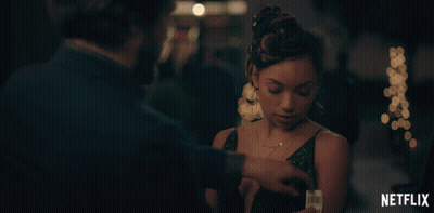 Netflix Ad Man Pointing at Woman in Dress