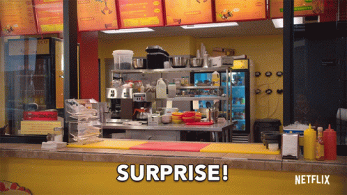Netflix Ad Surprise Sign Inside Restaurant GIF