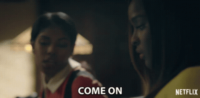 Netflix Ad Two Women Talking Saying Come On GIF