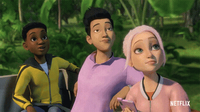 Netflix Cartoon Characters Sitting On Bench GIF