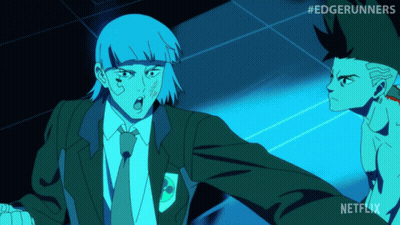 Netflix Edgerunners Advertisement Two Characters GIF