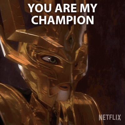 Netflix Poster Man In Gold Helmet Says You Are My Champion GIF