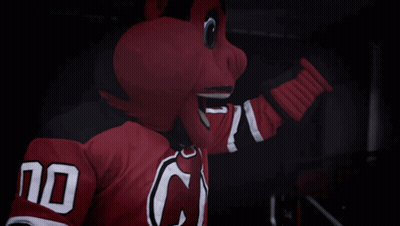 New Jersey Devils Mascot In Red Jersey Number 10 GIF