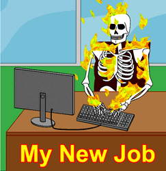New Job Skeleton Cartoon Fire Burning  GIF
