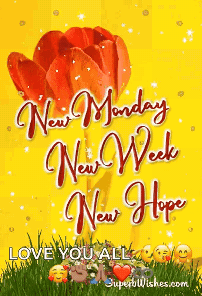 New Monday New Week New Hope Card With Red Flower GIF