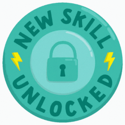 New Skill Unlocked Badge With Padlock And Lightning Bolts GIF