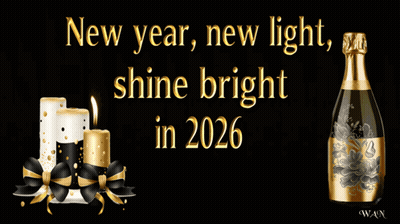 New Year Candle And Wine Glasses Shine Bright 2026 GIF