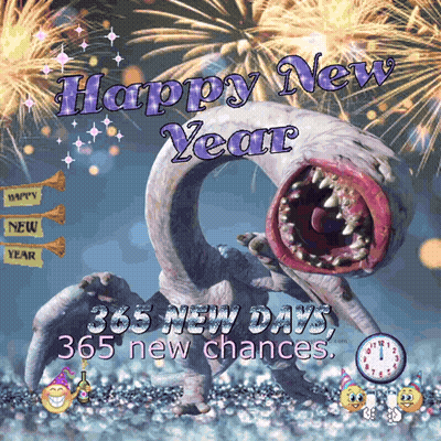 New Year Monster With Fireworks GIF