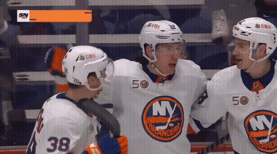 New York Islanders Hockey Players Celebrate A Goal GIF