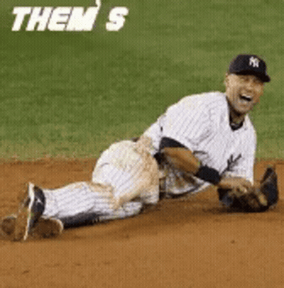 New York Yankees Baseball Player Laying On Ground GIF