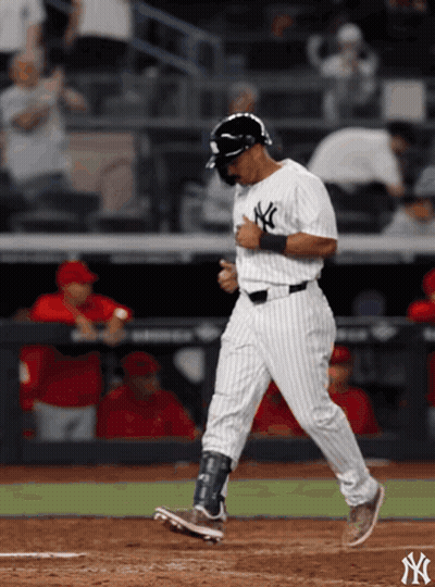 New York Yankees Baseball Player Running Towards Home Plate GIF