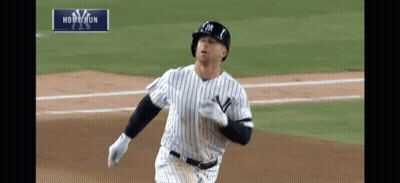 New York Yankees Baseball Player Runs Toward Home Plate GIF