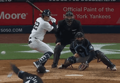New York Yankees Player Swinging At Pitch GIF