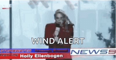 News Anchor Talking Into Microphone Near Wind Alert Sign GIF