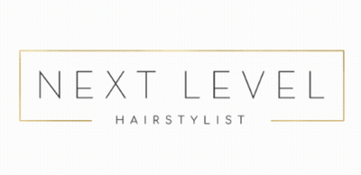 Next Level Hairstylist Logo Gold Frame GIF