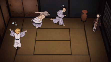 Nezuko Observing Kids Running Around GIF