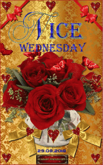 Nice Wednesday Greeting Card With Red Roses And Hearts GIF