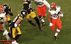 Nick Chubb Stiff Arm Tackle GIF