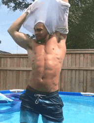 Nick Finch Wet Tshirt On Pool GIF