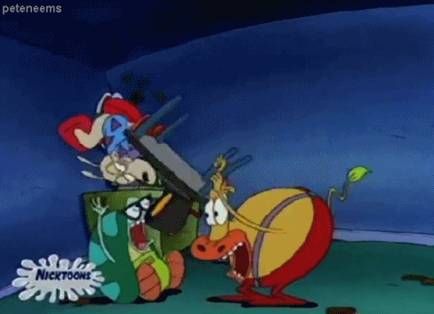 Nickelodeon Cartoon Character Next To Trash Can GIF