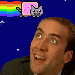 Nicolas Cage Nyan Cat Rainbow Trail Meme GIF