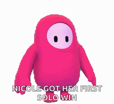 Nicole Got Her First Solo Win Written On A Pink Cartoon GIF