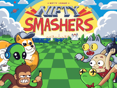 Nifty Smashers Game Cover With Cartoon Characters GIF