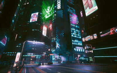 Night City Street With Seoc Building GIF