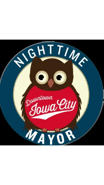 Nighttime Downtown Jowa City Mayor Logo With An Owl Sticker