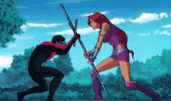 Nightwing Versus Starfire Training Session GIF