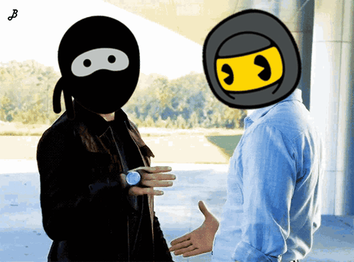 Ninja And Man Shaking Hands With Letter B GIF