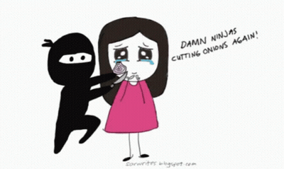 Ninja Cutting Onion On Girl's Face GIF
