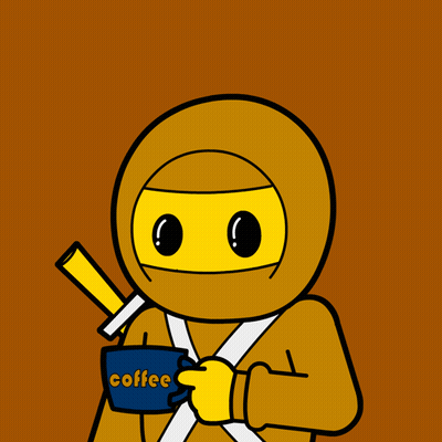 Ninja Drinking Coffee From Blue Cup GIF