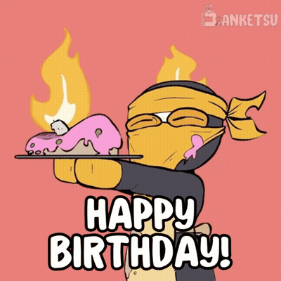 Ninja Holding Tray With Cake Saying Happy Birthday GIF