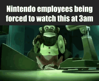Nintendo Employees Being Forced To Watch This At 3Am With A Monkey On A Desk GIF
