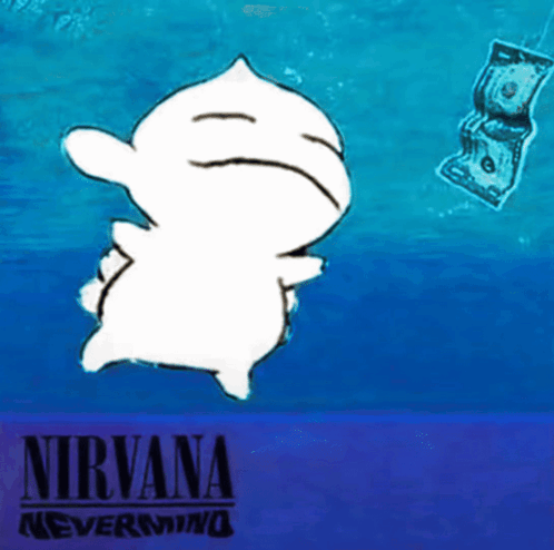 Nirvana Nevermind Album Cover With A Cartoon Character GIF