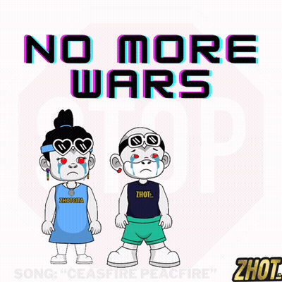 No More Wars Poster With Two Cartoon Characters GIF