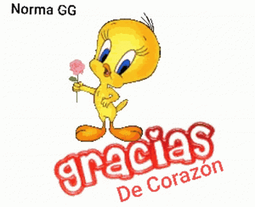 Norma Gg Tweety Holding A Rose With Gracias De Corazon GIF