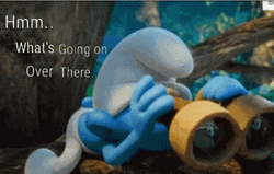 Nosy Nosey Smurf On Tree Branch GIF
