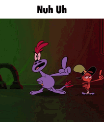 Nuh Uh Purple Dragon Red Chicken Cartoon  GIF