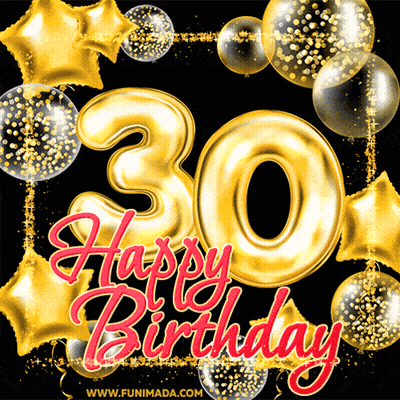 Number 30 Surrounded By Balloons And Confetti GIF