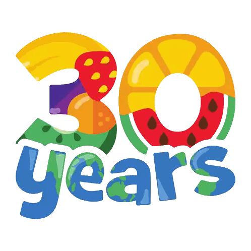 Number 30 Surrounded By Fruits And Years Sticker