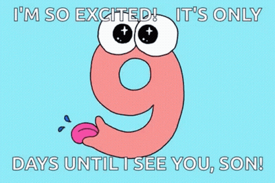 Number 9 With Tongue Out Saying I'm So Excited GIF