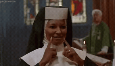 Nun Making Funny Face With Priest In Church GIF
