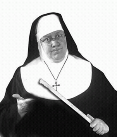 Nun With Glasses Holding Wooden Stick GIF