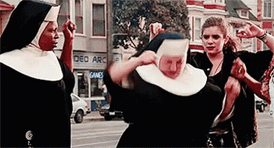 Nuns Dancing At Video Game Store GIF