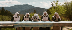 Nuns Eating Outside Sunny Day GIF