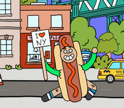 NYC Hotdog Mascot Cartoon GIF